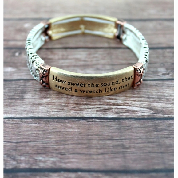 Tri-Tone Floral Scroll Amazing Grace Bracelet - Picture 2 of 6